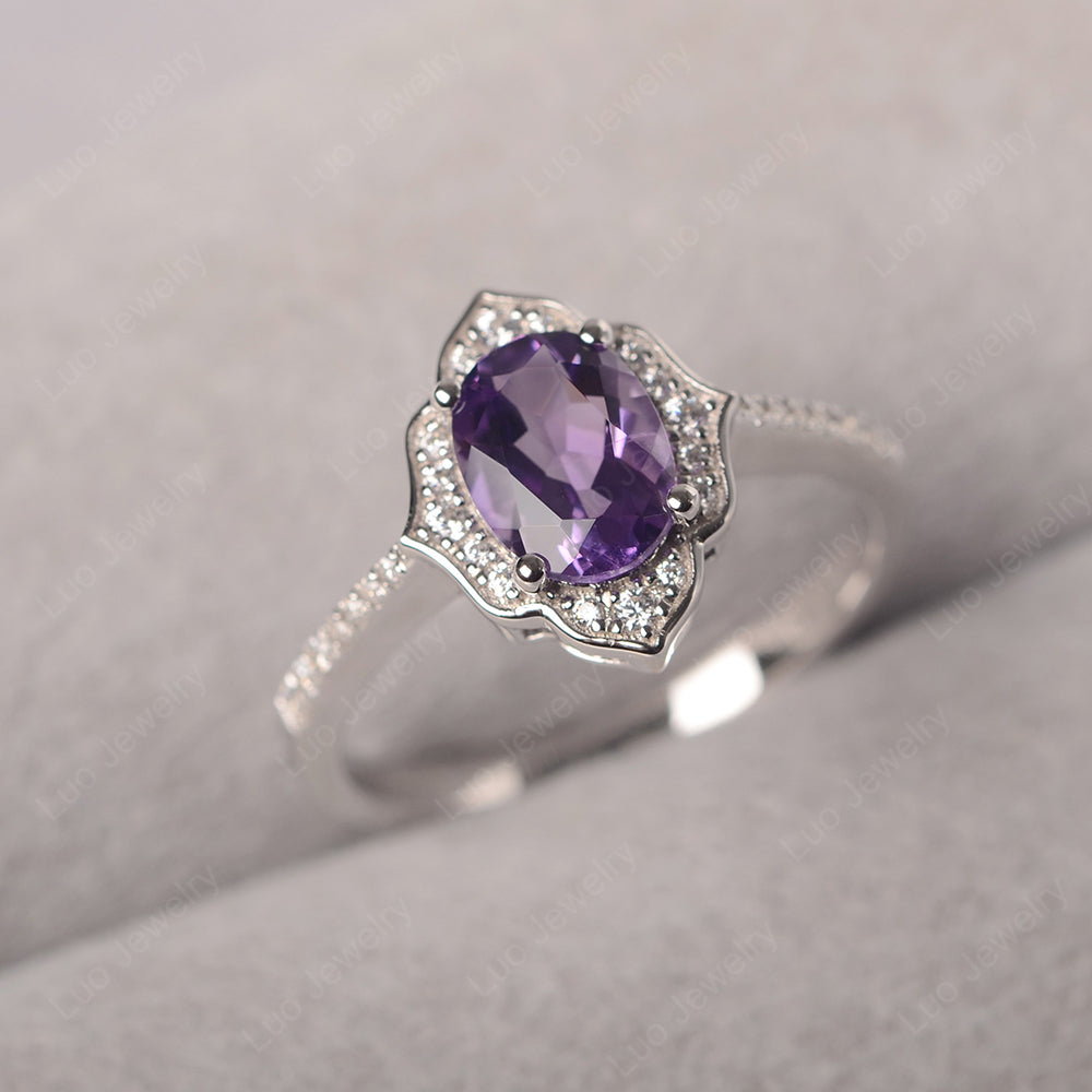 Amethyst Vintage Oval Halo Engagement Rings - LUO Jewelry