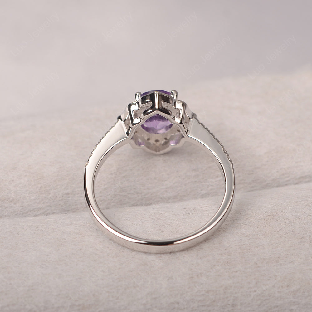 Amethyst Vintage Oval Halo Engagement Rings - LUO Jewelry