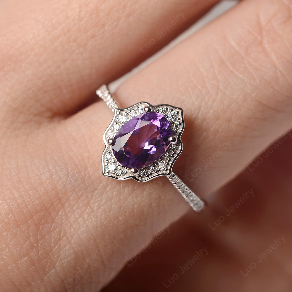 Amethyst Vintage Oval Halo Engagement Rings - LUO Jewelry