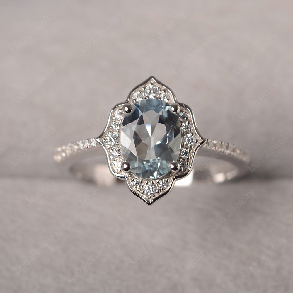 Aquamarine Vintage Oval Halo Engagement Rings - LUO Jewelry