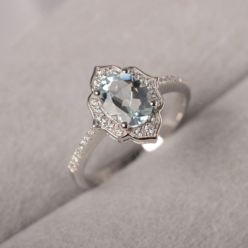 Aquamarine Vintage Oval Halo Engagement Rings - LUO Jewelry