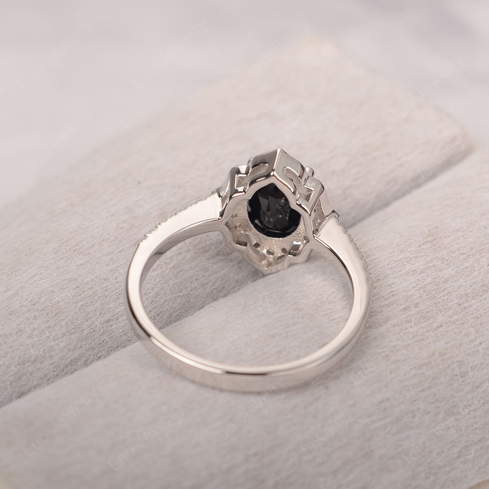 Black Stone Vintage Oval Halo Engagement Rings - LUO Jewelry