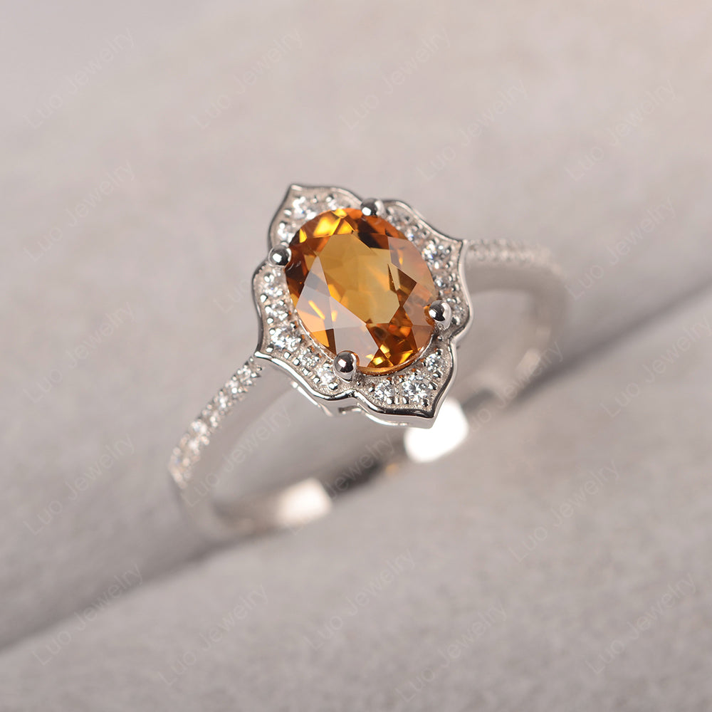 Citrine Vintage Oval Halo Engagement Rings - LUO Jewelry