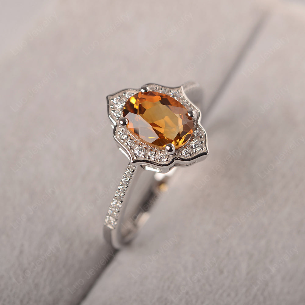 Citrine Vintage Oval Halo Engagement Rings - LUO Jewelry