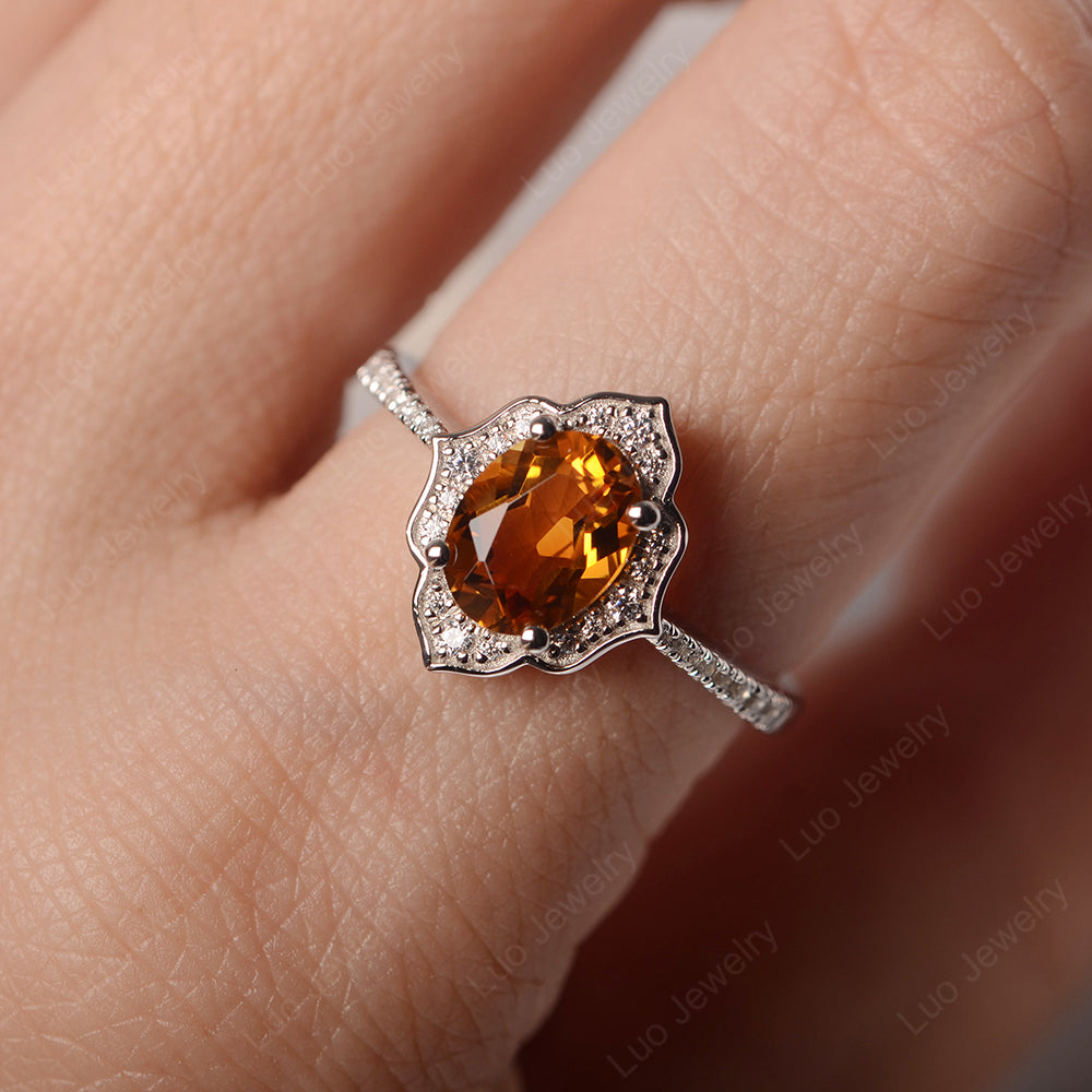 Citrine Vintage Oval Halo Engagement Rings - LUO Jewelry