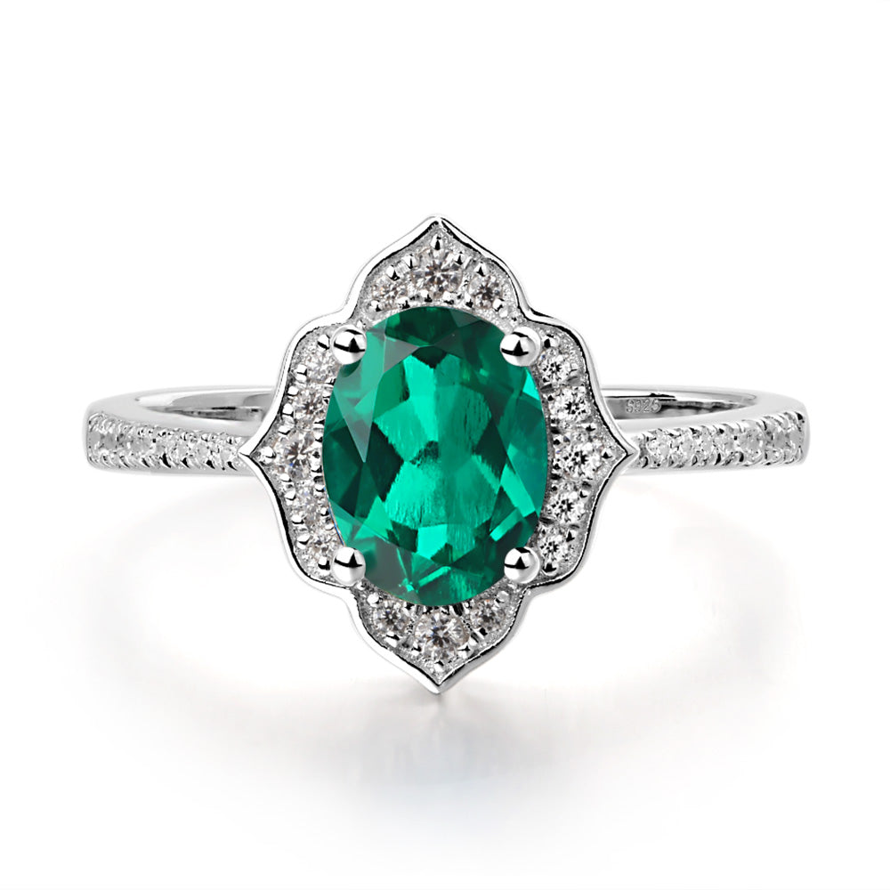 Lab Emerald Vintage Oval Halo Engagement Rings - LUO Jewelry