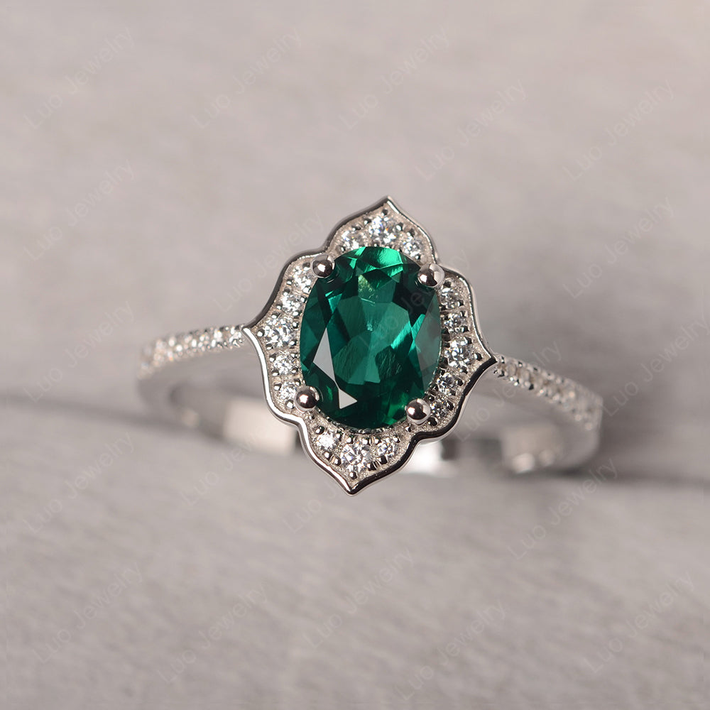 Lab Emerald Vintage Oval Halo Engagement Rings - LUO Jewelry