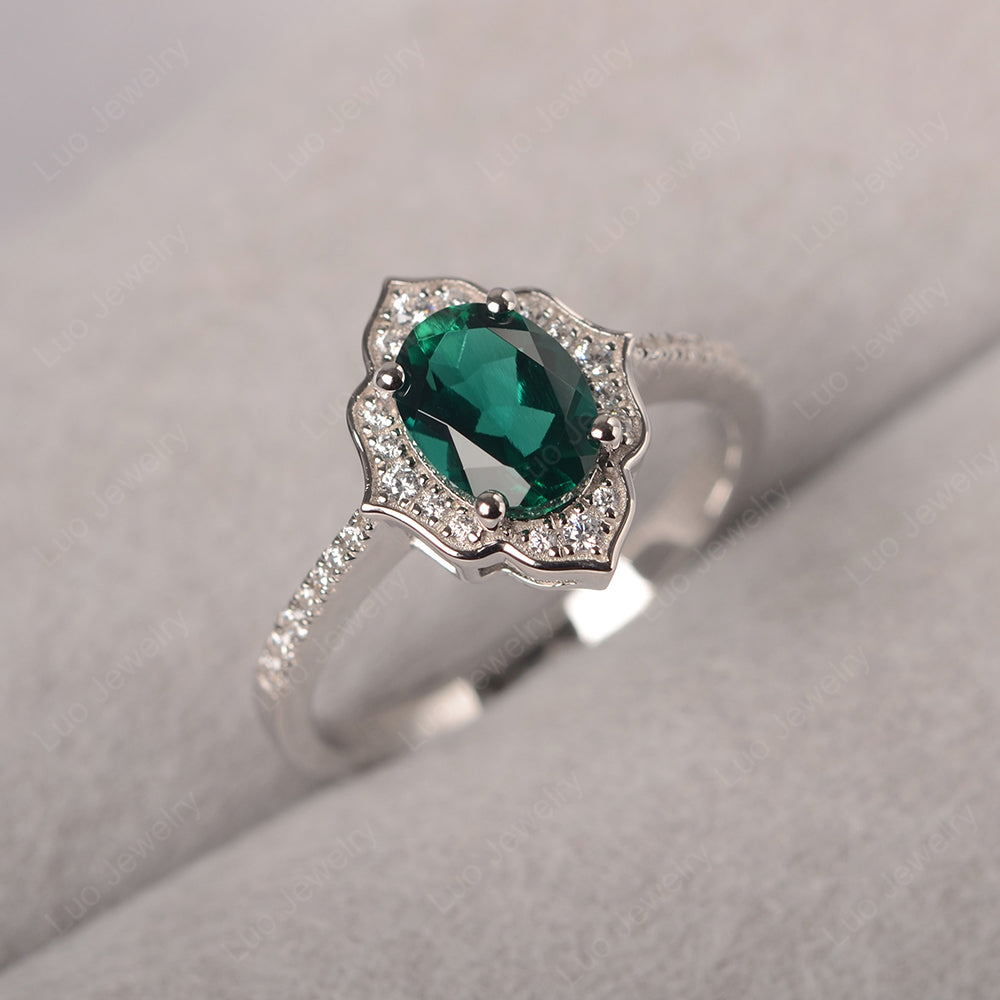 Lab Emerald Vintage Oval Halo Engagement Rings - LUO Jewelry