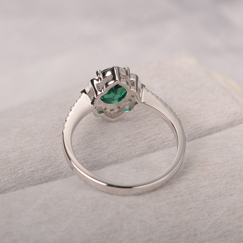 Lab Emerald Vintage Oval Halo Engagement Rings - LUO Jewelry