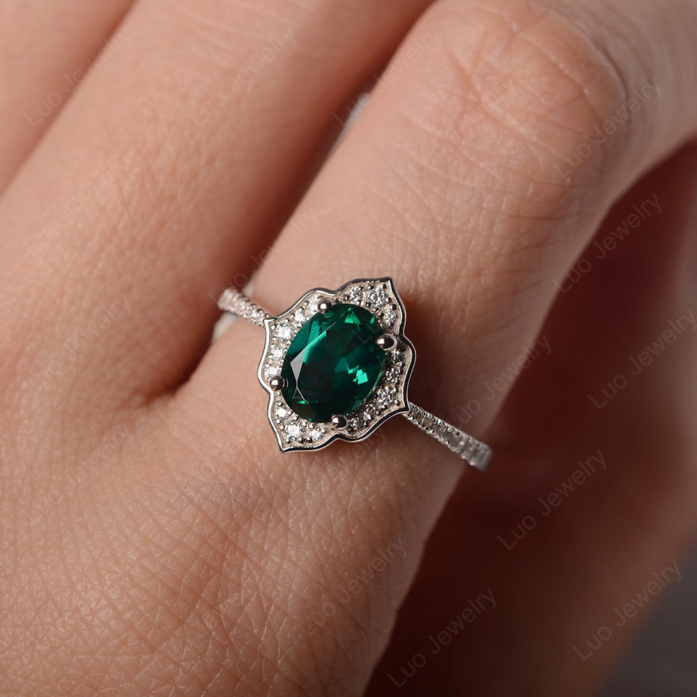 Lab Emerald Vintage Oval Halo Engagement Rings - LUO Jewelry