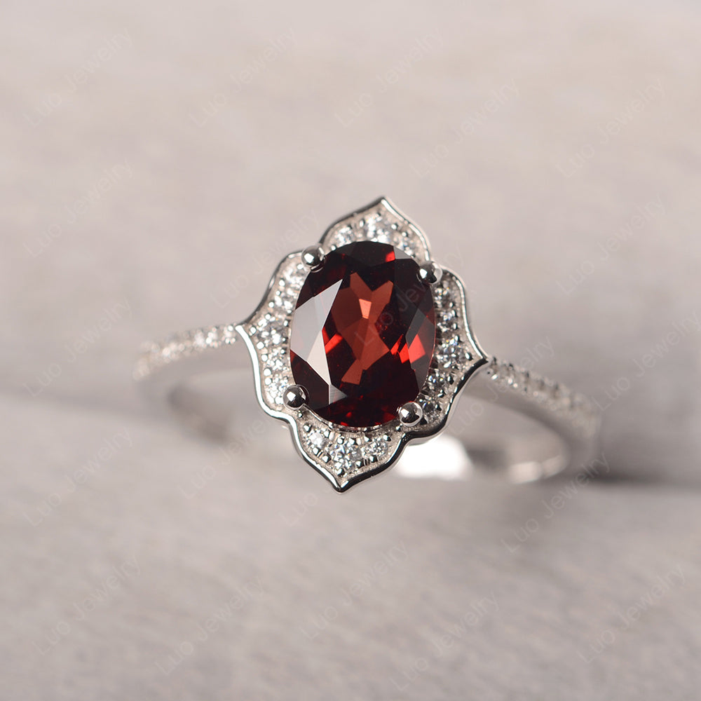 Garnet Vintage Oval Halo Engagement Rings - LUO Jewelry