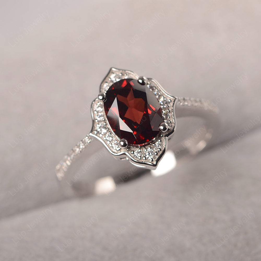 Garnet Vintage Oval Halo Engagement Rings - LUO Jewelry