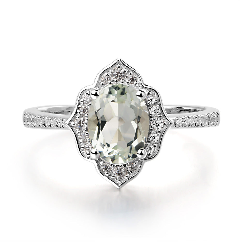 Green Amethyst Vintage Oval Halo Engagement Rings - LUO Jewelry