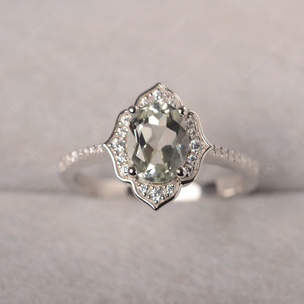 Green Amethyst Vintage Oval Halo Engagement Rings - LUO Jewelry