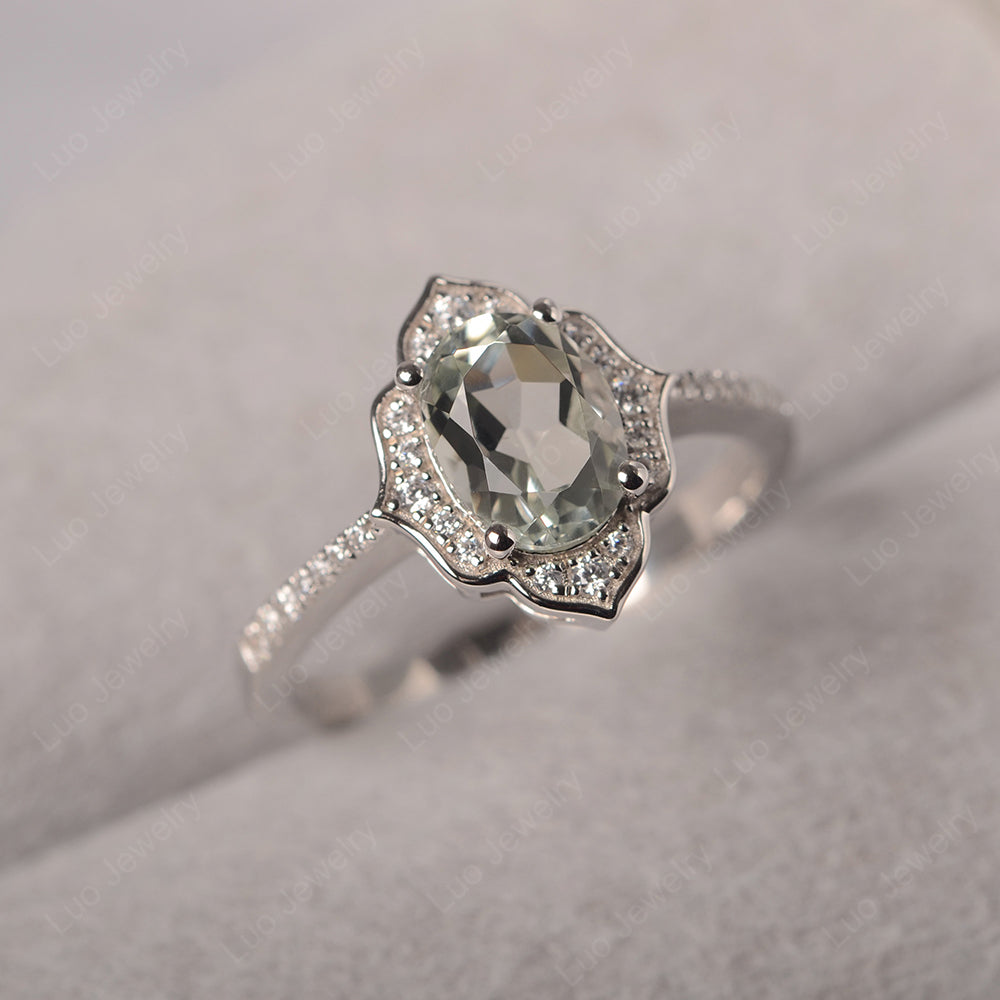 Green Amethyst Vintage Oval Halo Engagement Rings - LUO Jewelry