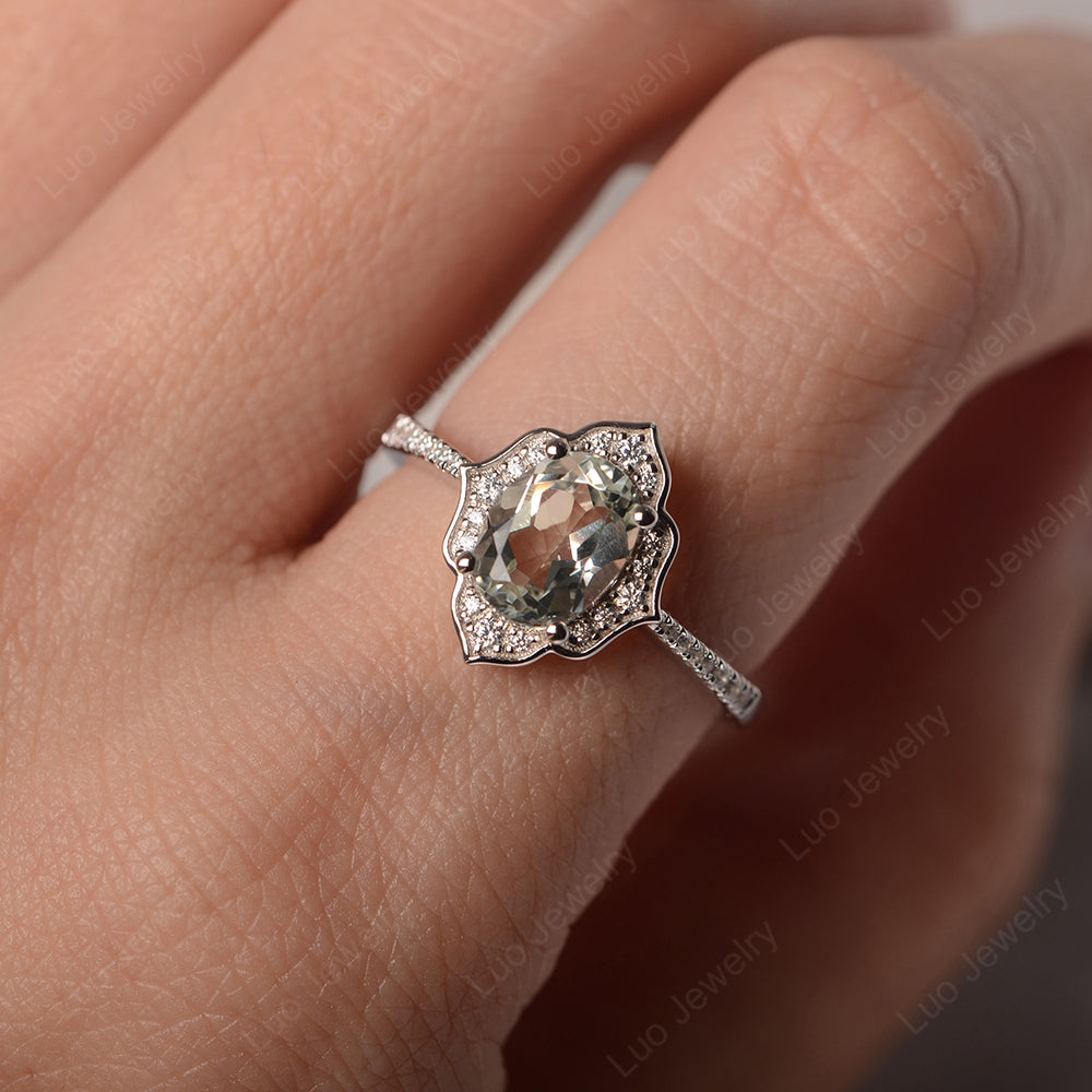 Green Amethyst Vintage Oval Halo Engagement Rings - LUO Jewelry