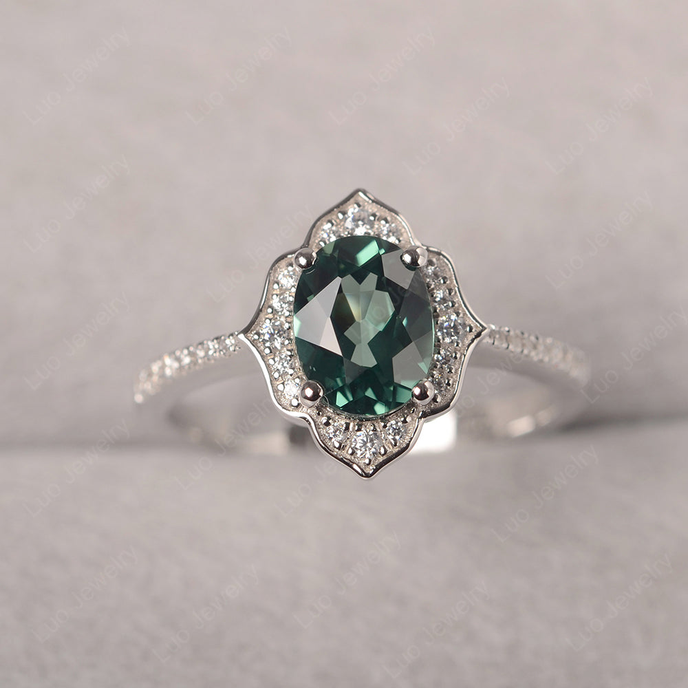 Green Sapphire Vintage Oval Halo Engagement Rings - LUO Jewelry