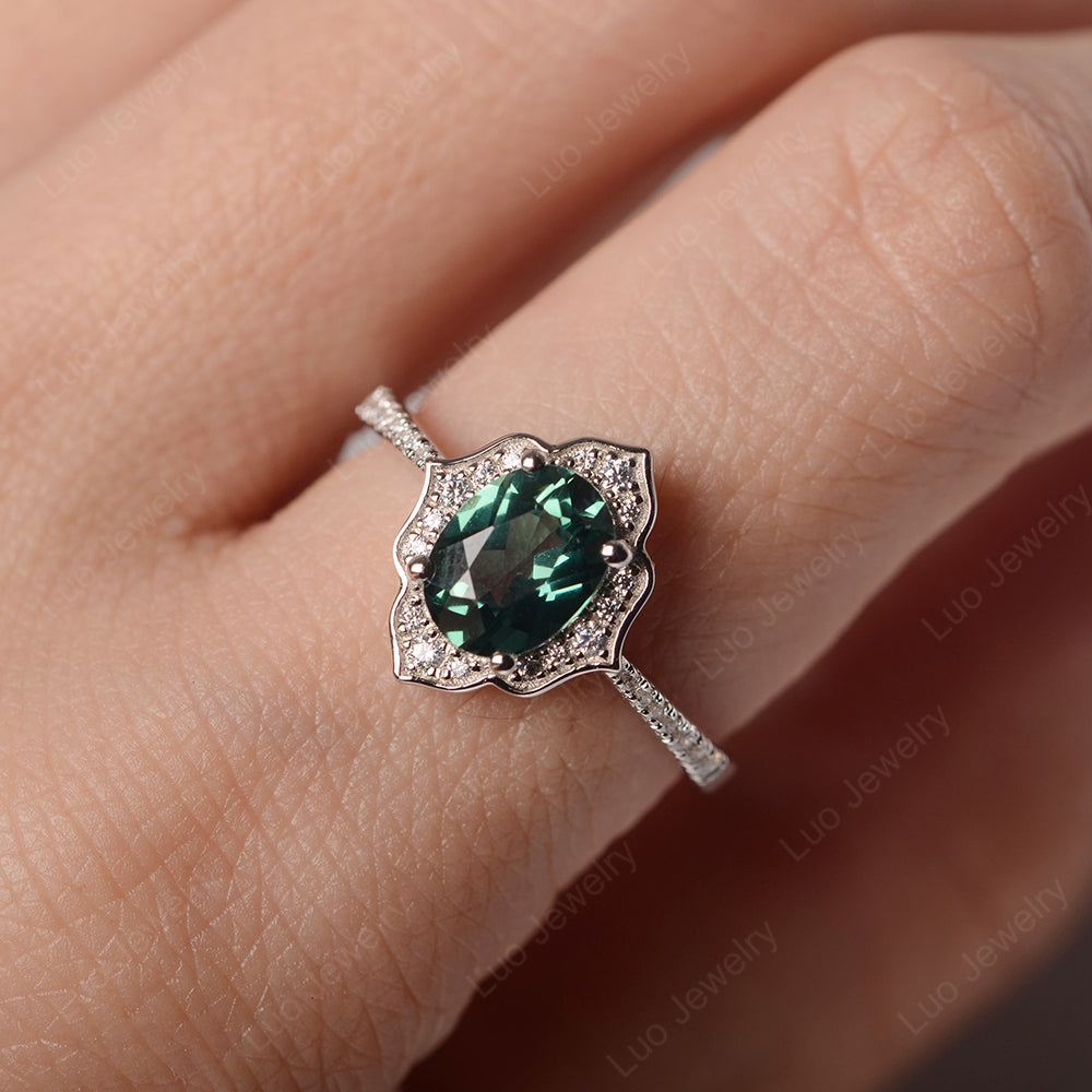 Green Sapphire Vintage Oval Halo Engagement Rings - LUO Jewelry