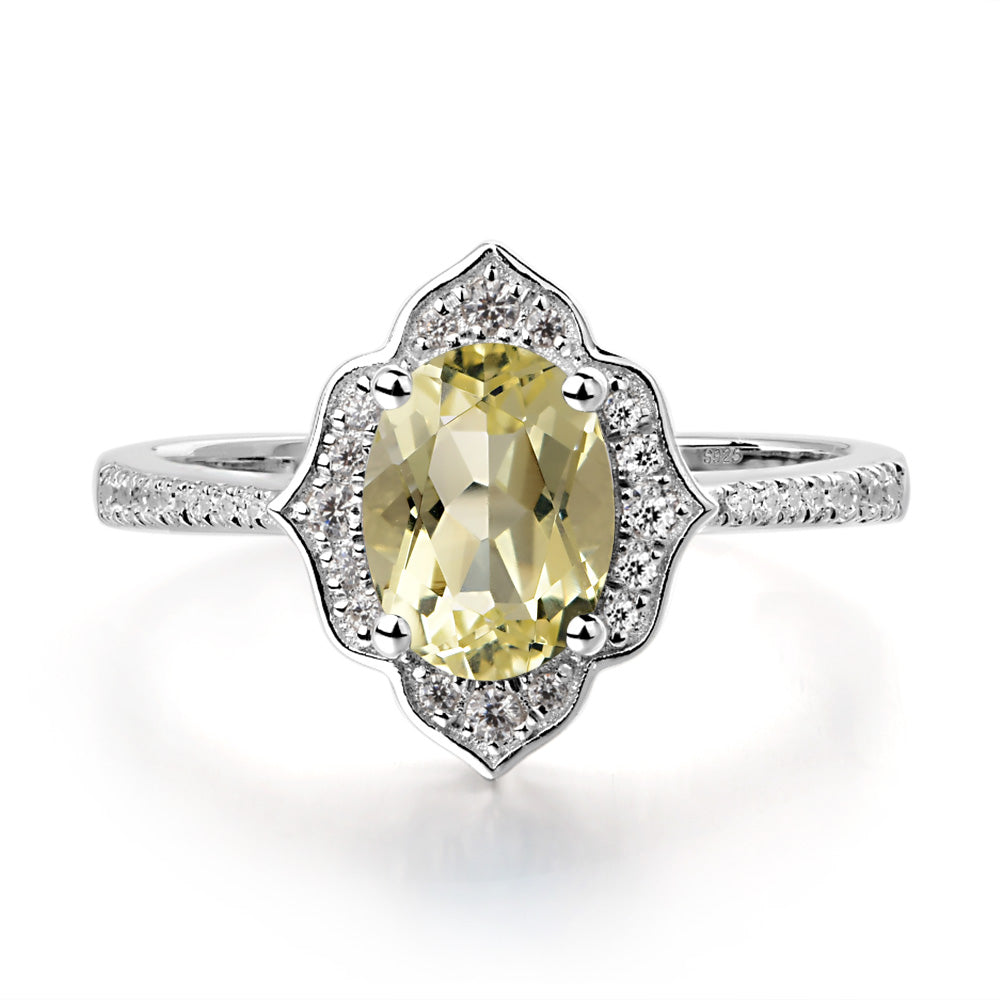 Lemon Quartz Vintage Oval Halo Engagement Rings - LUO Jewelry