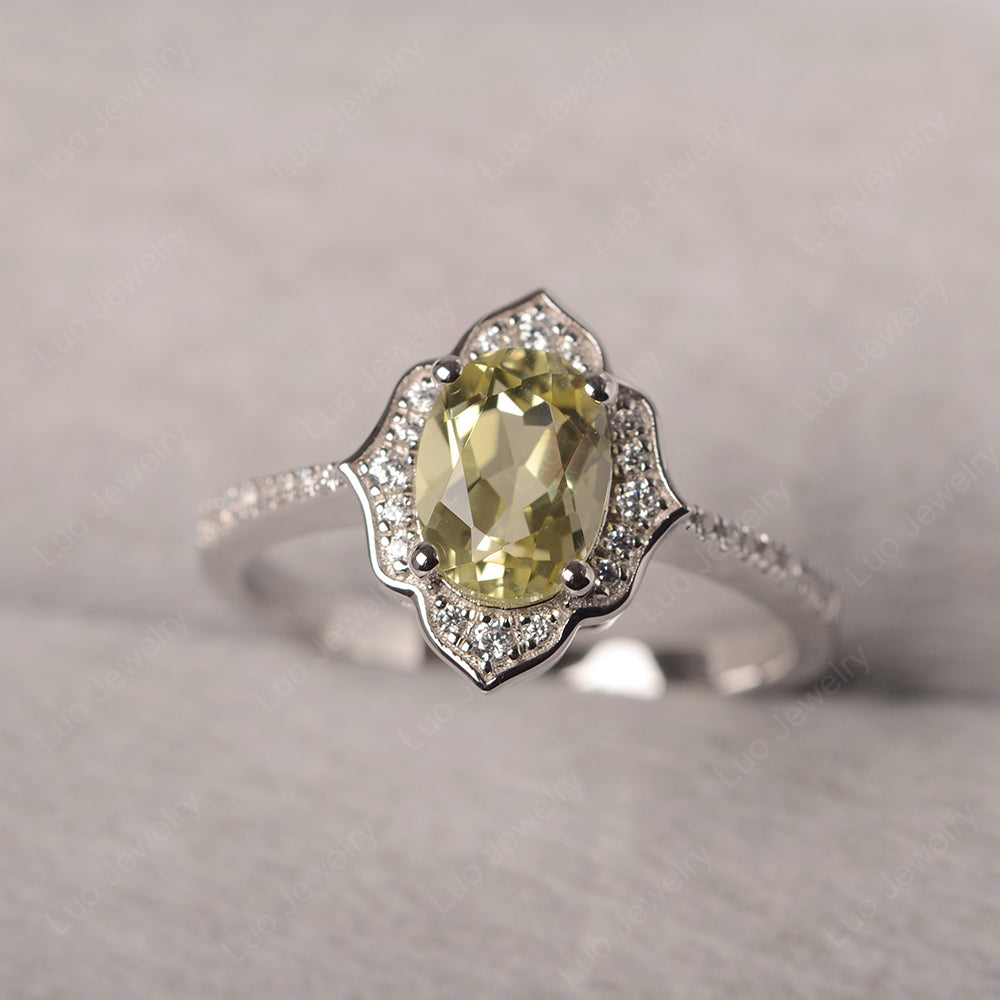 Lemon Quartz Vintage Oval Halo Engagement Rings - LUO Jewelry