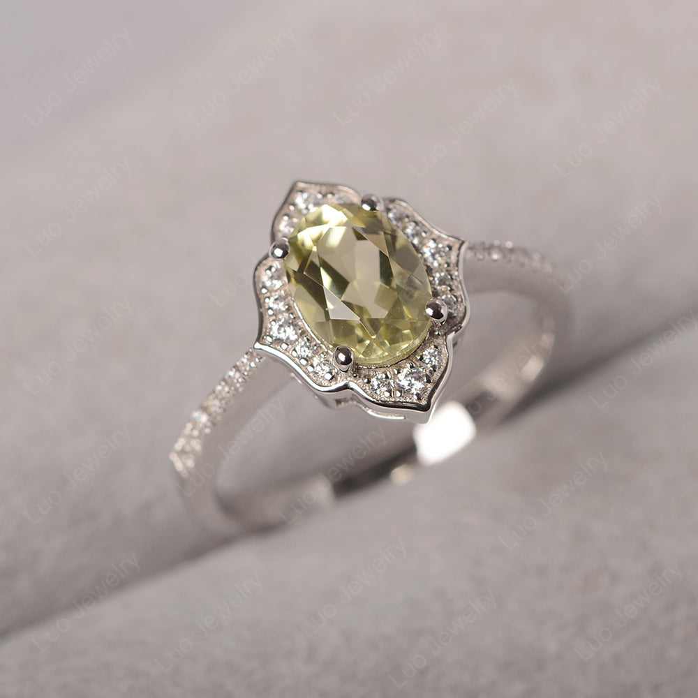 Lemon Quartz Vintage Oval Halo Engagement Rings - LUO Jewelry