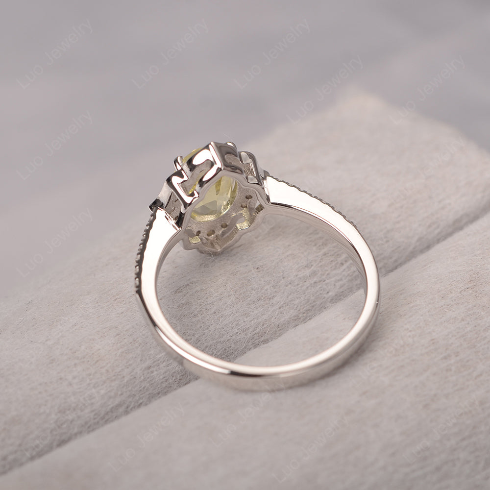 Lemon Quartz Vintage Oval Halo Engagement Rings - LUO Jewelry