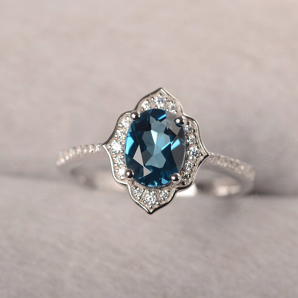 London Blue Topaz Vintage Oval Halo Engagement Rings - LUO Jewelry