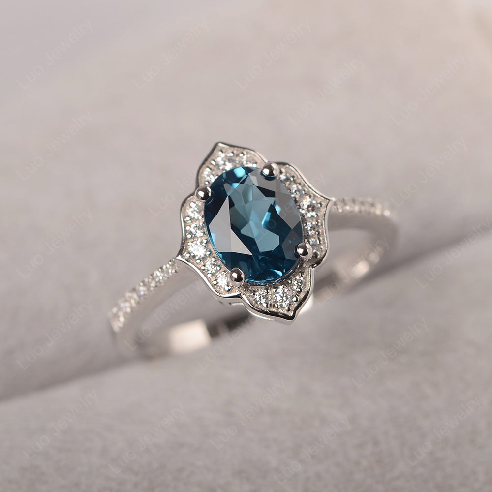 London Blue Topaz Vintage Oval Halo Engagement Rings - LUO Jewelry