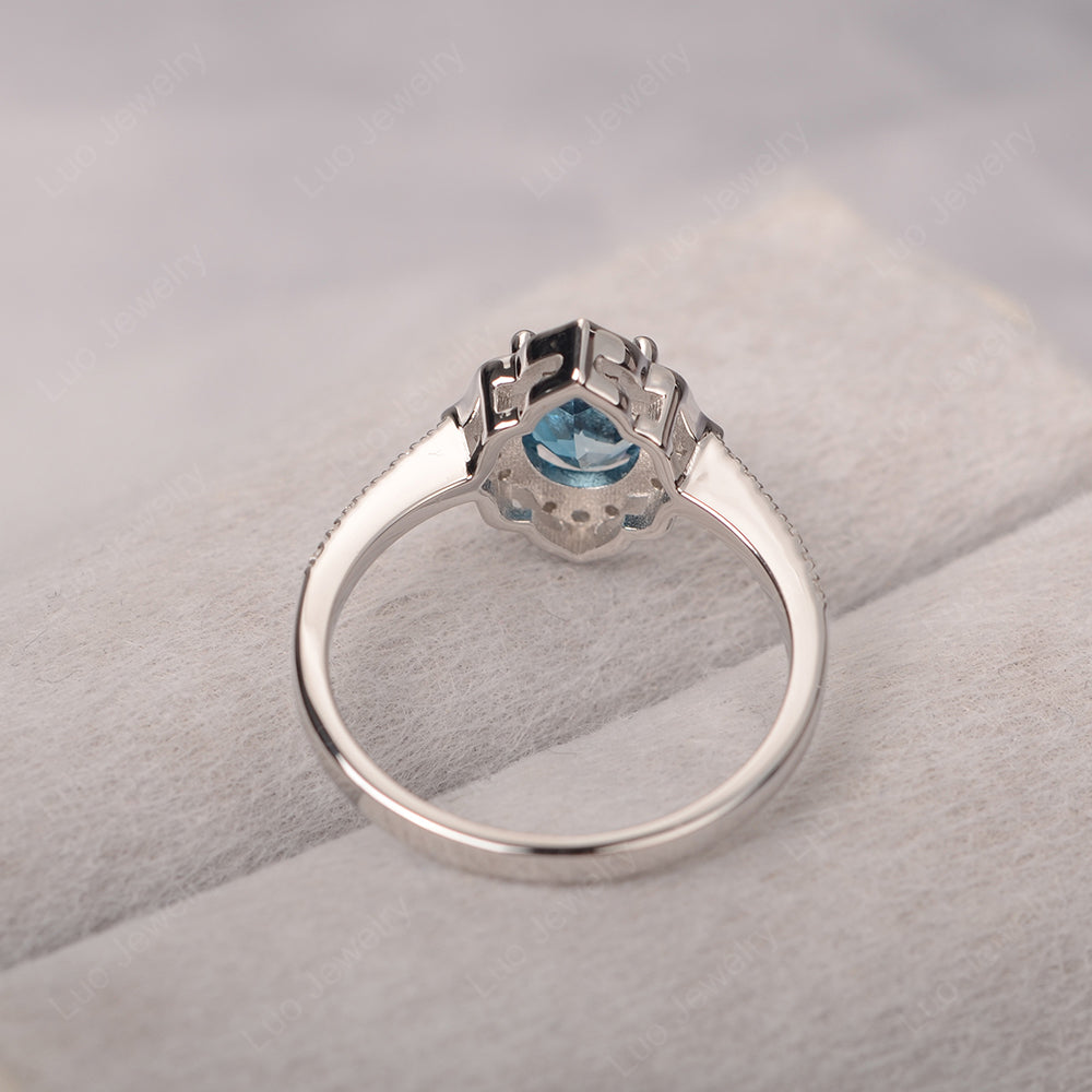 London Blue Topaz Vintage Oval Halo Engagement Rings - LUO Jewelry