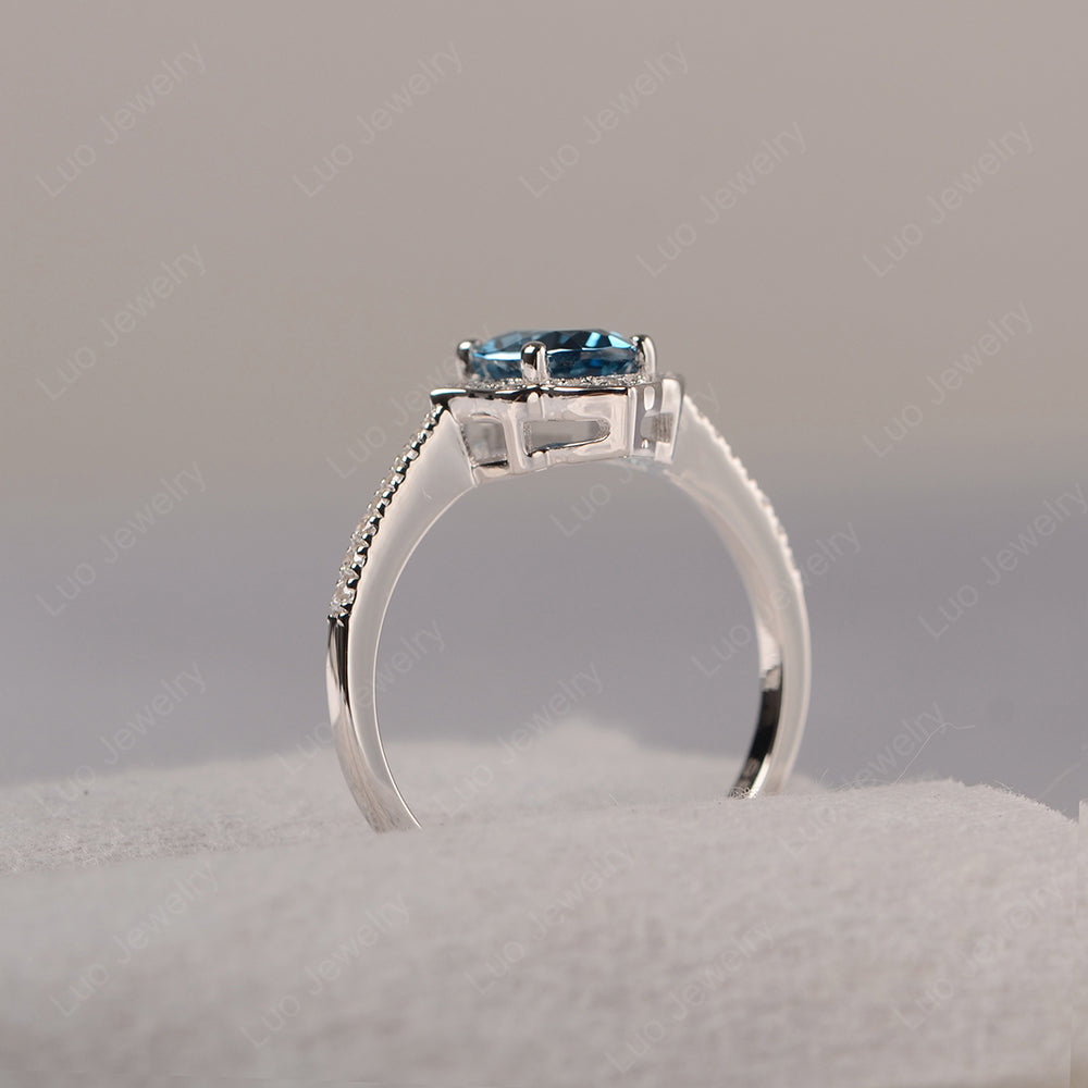 London Blue Topaz Vintage Oval Halo Engagement Rings - LUO Jewelry