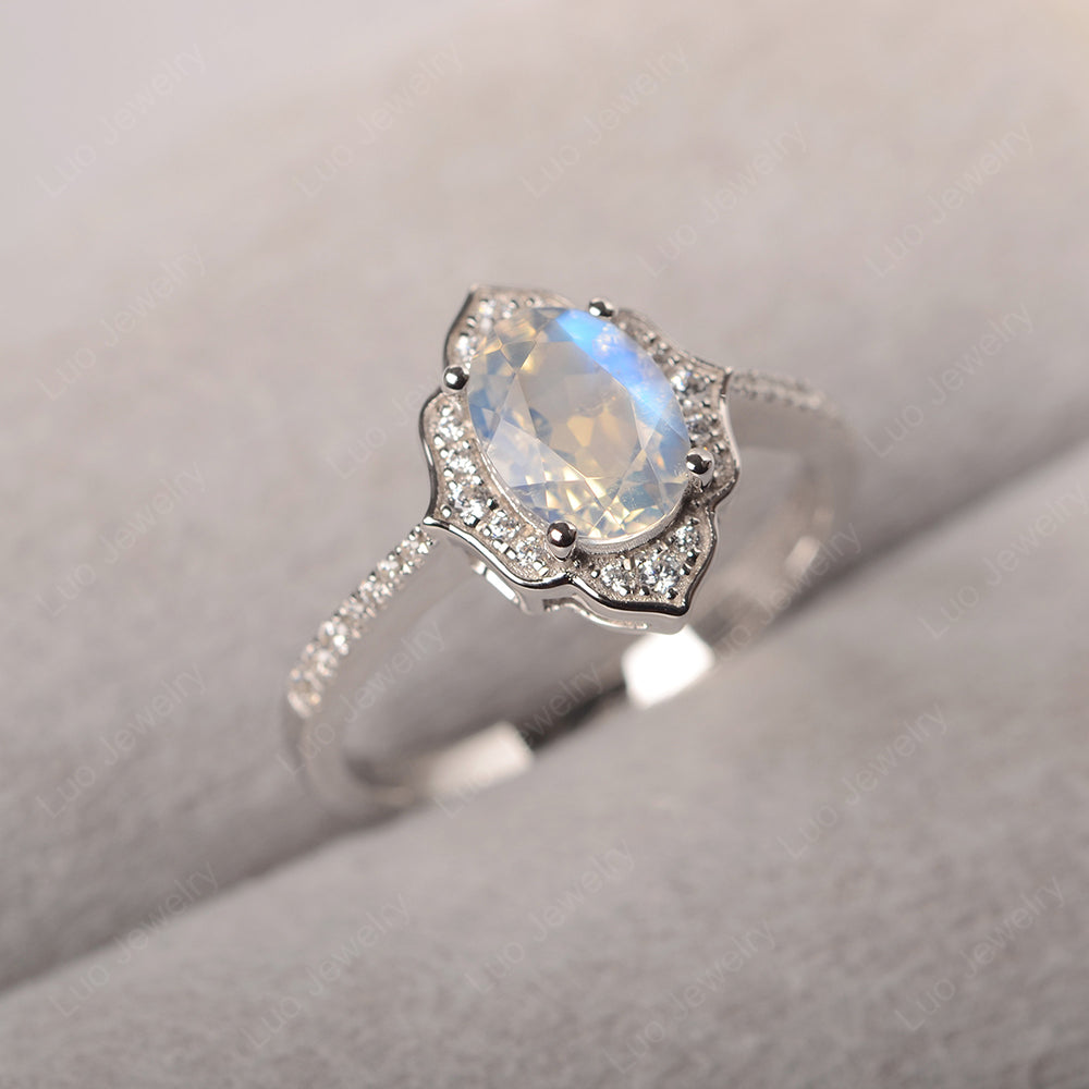 Moonstone Vintage Oval Halo Engagement Rings - LUO Jewelry