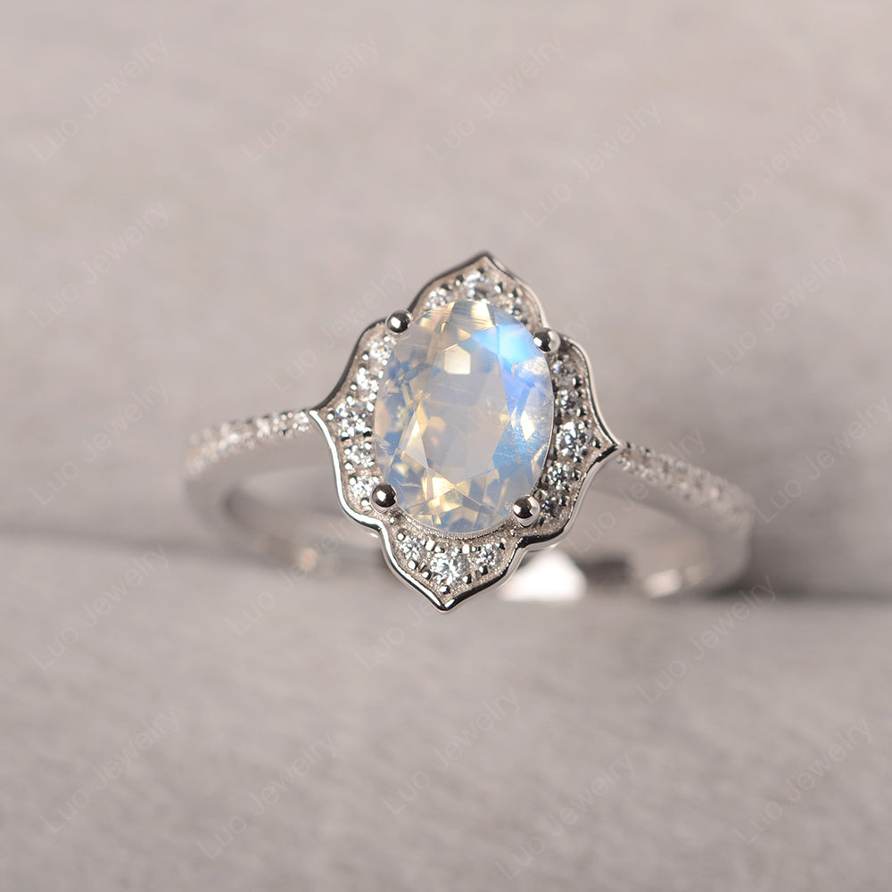 Moonstone Vintage Oval Halo Engagement Rings - LUO Jewelry