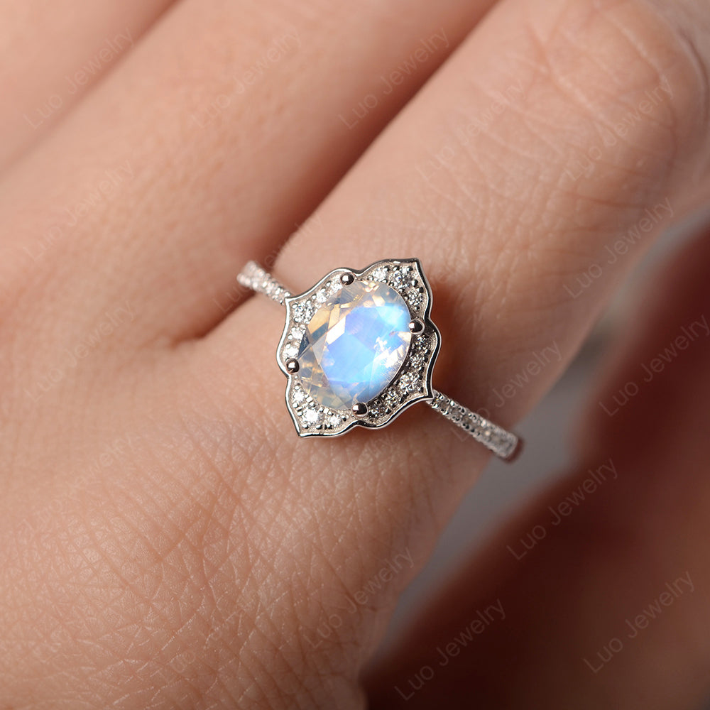 Moonstone Vintage Oval Halo Engagement Rings - LUO Jewelry