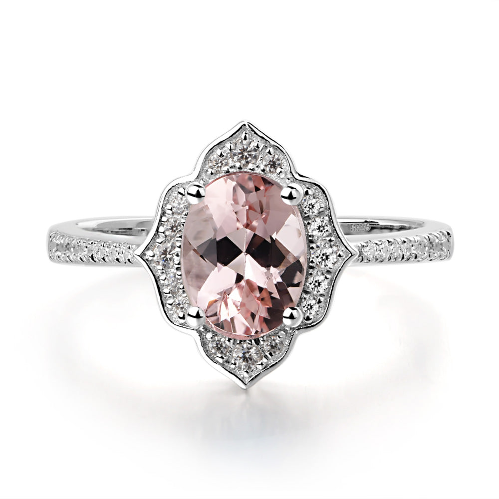 Morganite Vintage Oval Halo Engagement Rings - LUO Jewelry
