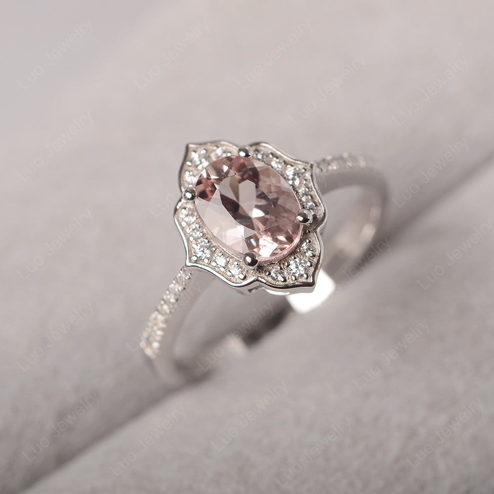 Morganite Vintage Oval Halo Engagement Rings - LUO Jewelry