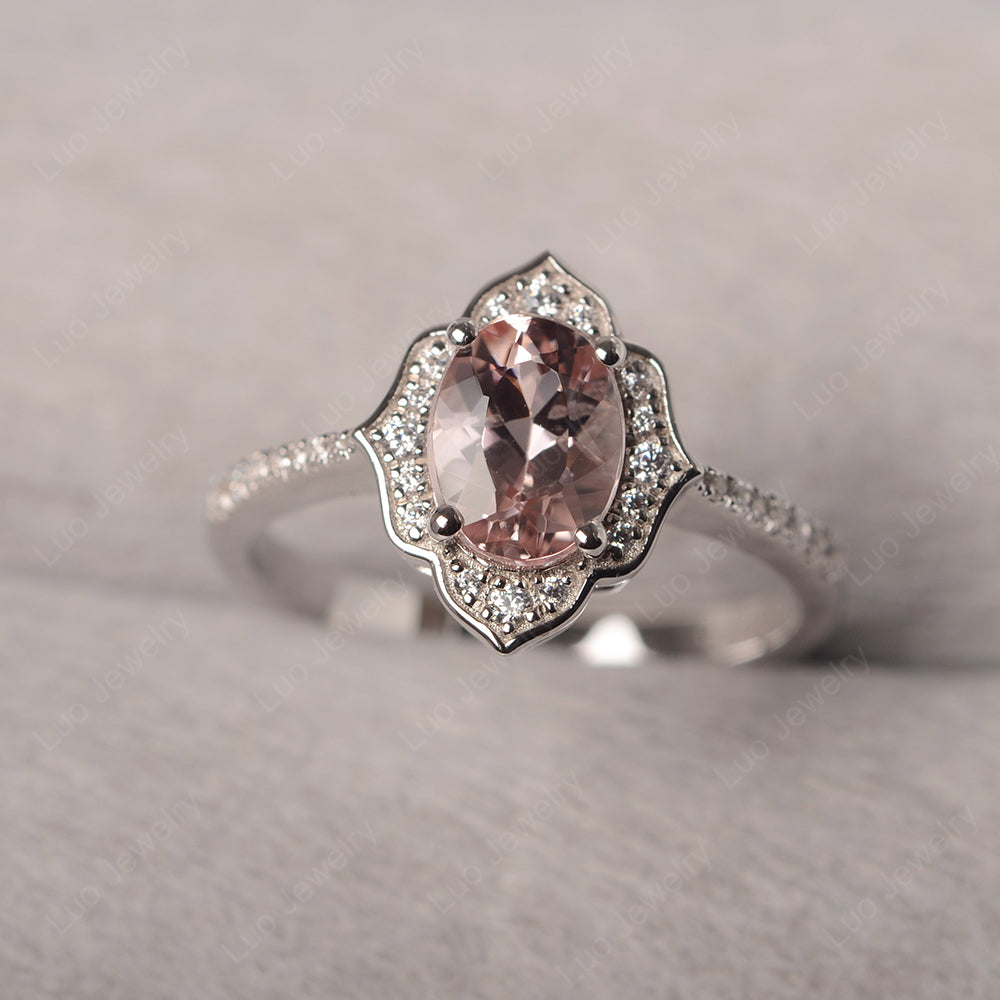 Morganite Vintage Oval Halo Engagement Rings - LUO Jewelry