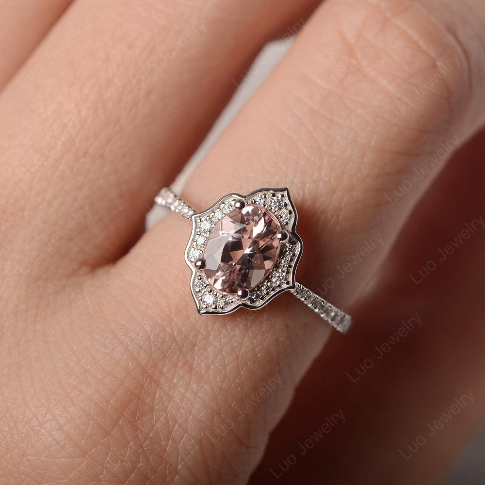 Morganite Vintage Oval Halo Engagement Rings - LUO Jewelry