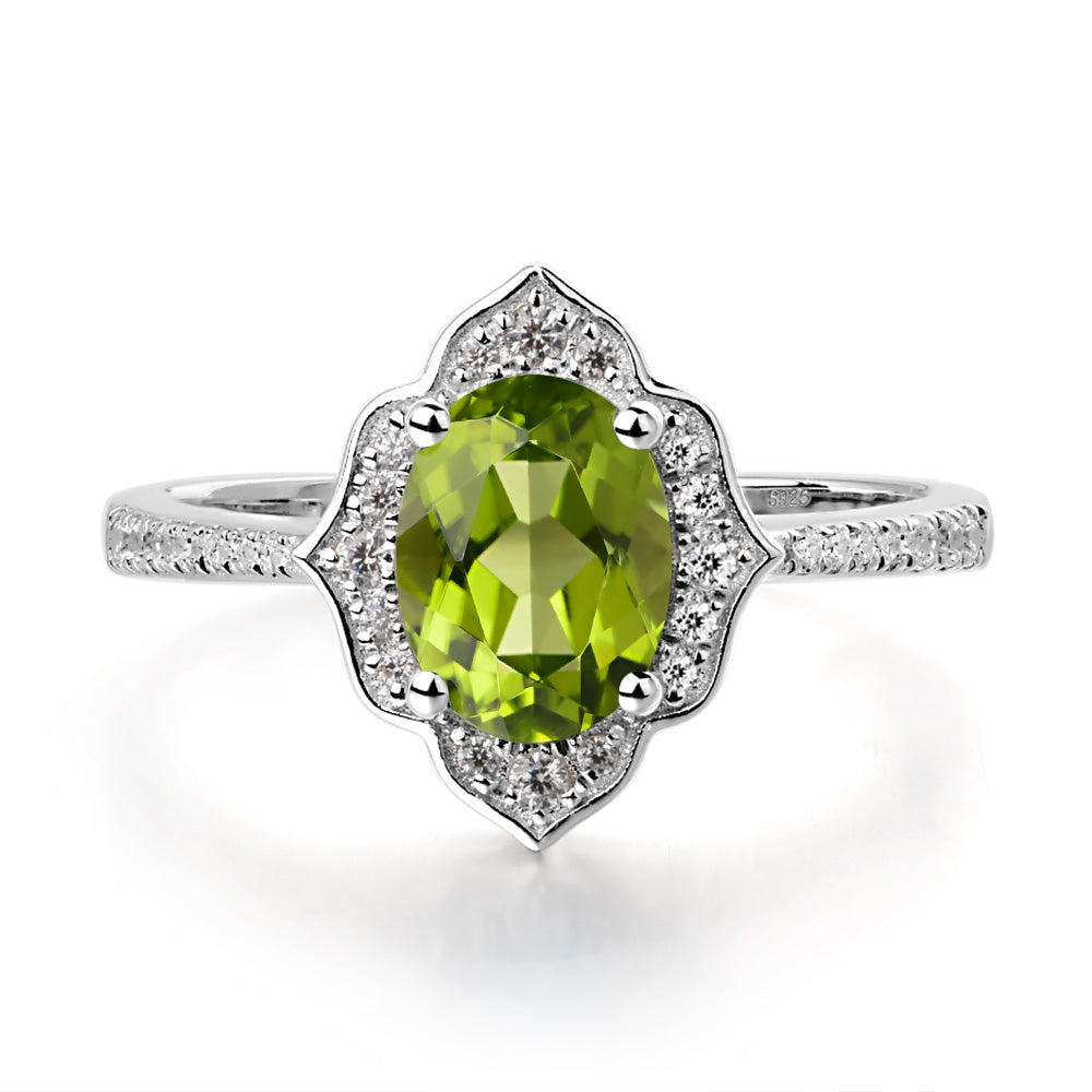 Peridot Vintage Oval Halo Engagement Rings - LUO Jewelry
