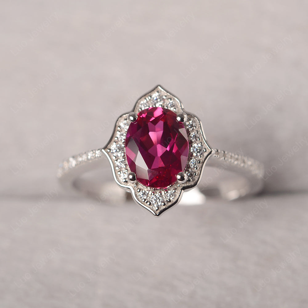 Ruby Vintage Oval Halo Engagement Rings - LUO Jewelry