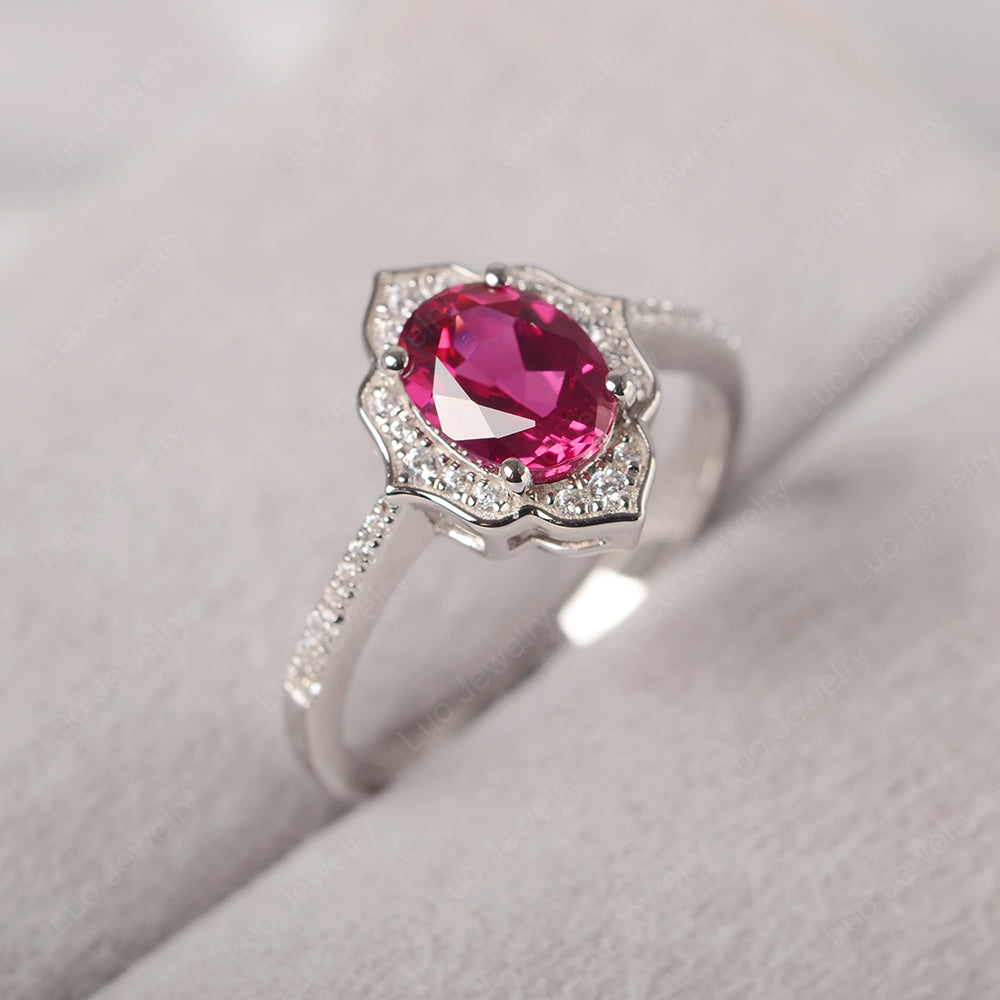 Ruby Vintage Oval Halo Engagement Rings - LUO Jewelry