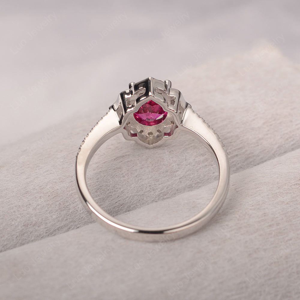 Ruby Vintage Oval Halo Engagement Rings - LUO Jewelry