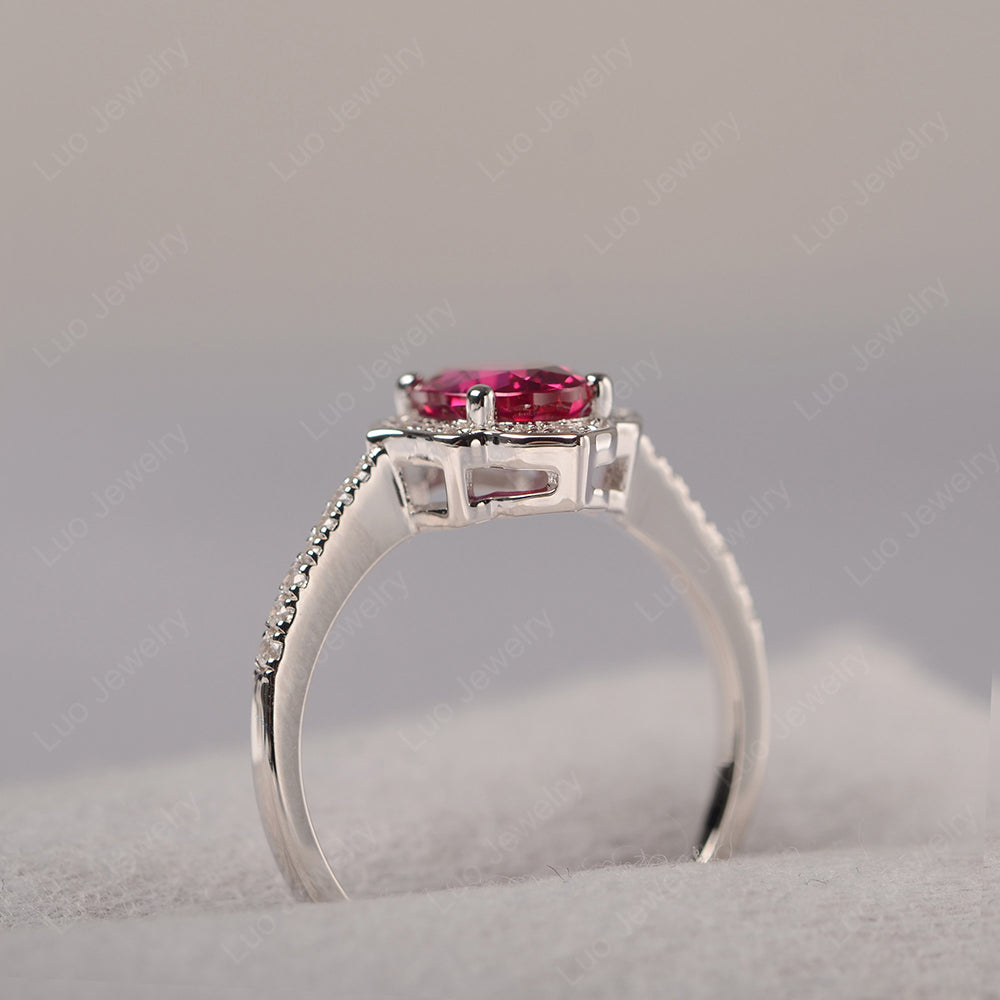 Ruby Vintage Oval Halo Engagement Rings - LUO Jewelry