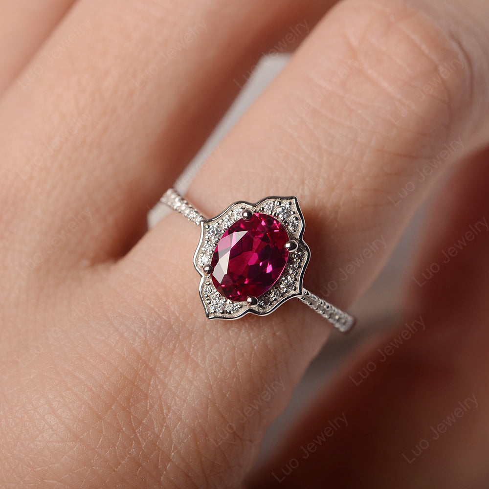 Ruby Vintage Oval Halo Engagement Rings - LUO Jewelry