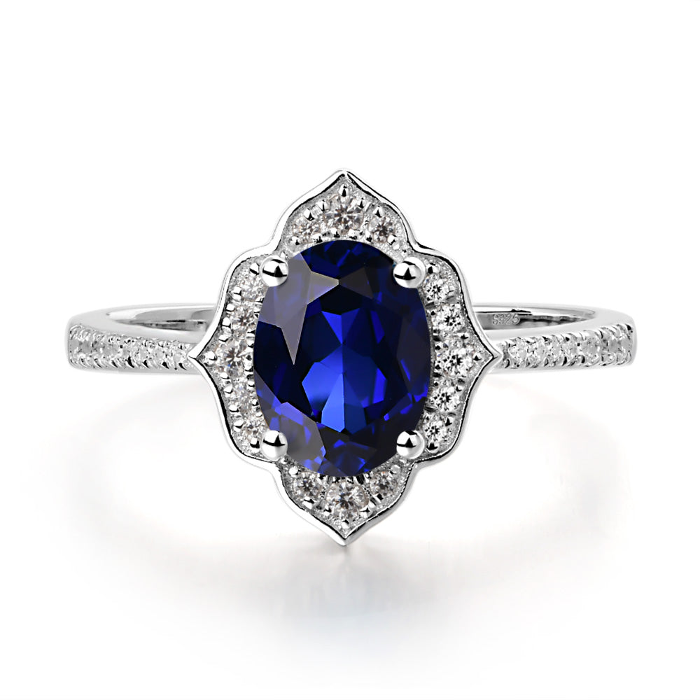 Lab Sapphire Vintage Oval Halo Engagement Rings - LUO Jewelry