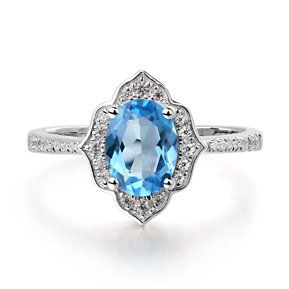 Swiss Blue Topaz Vintage Oval Halo Engagement Rings - LUO Jewelry