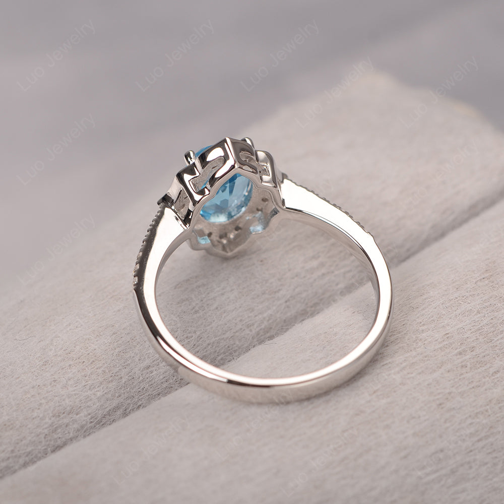 Swiss Blue Topaz Vintage Oval Halo Engagement Rings - LUO Jewelry