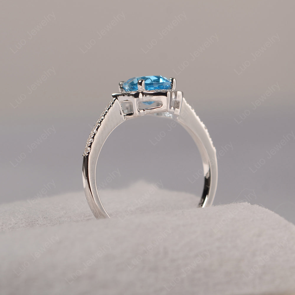 Swiss Blue Topaz Vintage Oval Halo Engagement Rings - LUO Jewelry