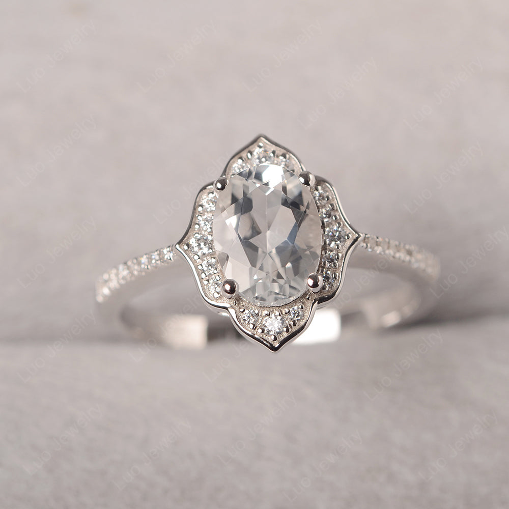 White Topaz Vintage Oval Halo Engagement Rings - LUO Jewelry