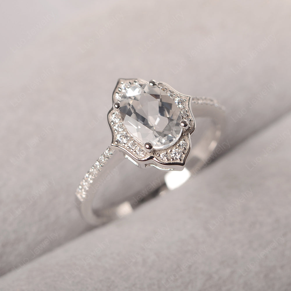 White Topaz Vintage Oval Halo Engagement Rings - LUO Jewelry