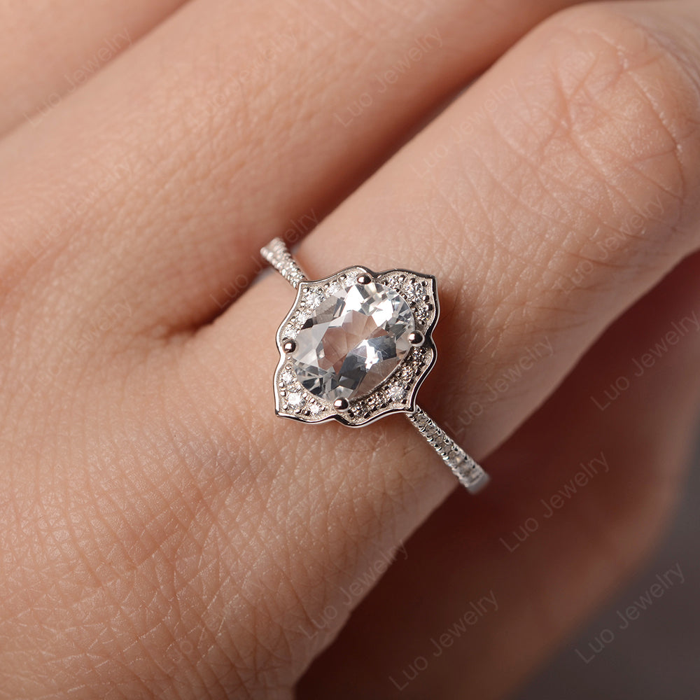 White Topaz Vintage Oval Halo Engagement Rings - LUO Jewelry